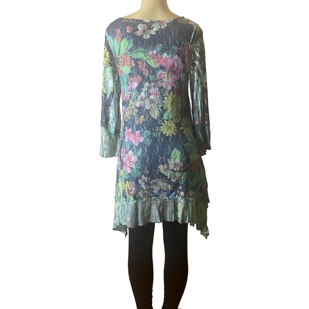 Origami Teal Floral Long Sleeve All Lace Hi-Lo Dress Small - Picture 4 of 5